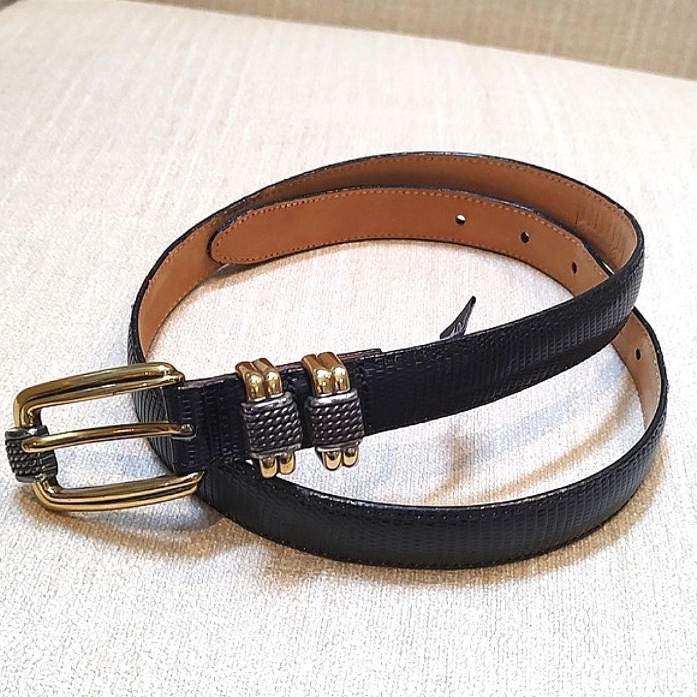 Brighton Black Reptile Embossed Leather Gold and Silver Buckle and Loops Size 30